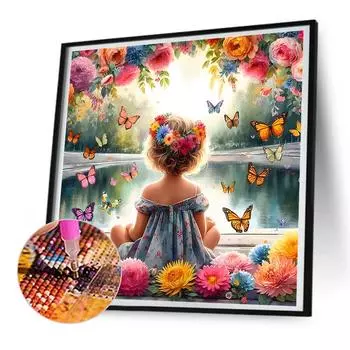 5D DIY Полный Круглый Дрель Алмазная Картина Девочка Набор Домашний Декор Искусство Ремесло 30x30см