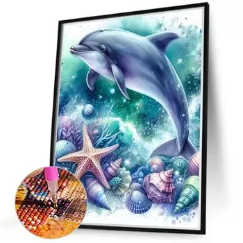 - 5D DIY Полный Круглый Дрель Алмазная Картина Дельфин Набор Домашний Декор Искусство Ремесло40x50