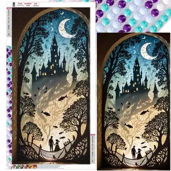 5D DIY Полный Круглый Дрель Алмазная Картина Линия Вид На Улицу Декор Art Craft40x75cm