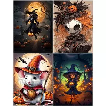 5D DIY Полный Круглый Дрель Алмазная Картина Хэллоуин Ведьма Комплект Домашний Декор sz5504