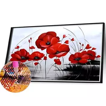 5D DIY Полный Круглый Дрель Алмазная Картина Маки Набор Домашний Декор Искусство Ремесло 40x30см