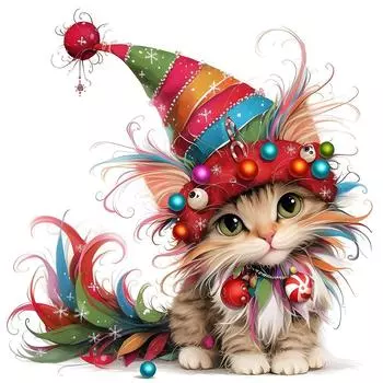 5D DIY Полный Круглый Дрель Алмазная Картина Рождественский Кот Набор Домашний Декор Искусство 30x30 см QDE ZSH1422