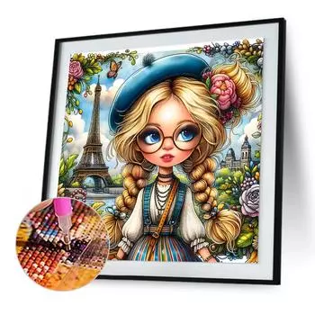 5D DIY Полный Круглый Дрель Алмазная Картина Девочка Набор Домашний Декор Искусство Ремесло 30x30см A