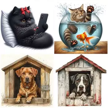 5D DIY Полный круглый дрель Алмазная картина Животный комплект Домашний декор Художественное ремесло ZSH1146