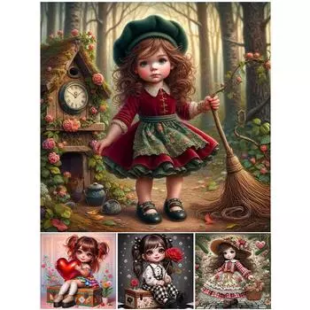 - 5D DIY Полный Круглый Дрель Алмазная Картина Девочка Набор Домашний Декор Искусство Ремесло sz5570