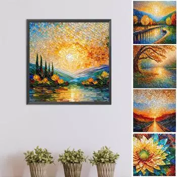 5D DIY Полный Круглый Дрель Алмазная Картина Стеклянный Осколок Набор Домашний Декор Искусство 40x40см sz6142