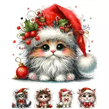 5D DIY Полный Круглый Дрель Алмазная Картина Рождественский Кот Набор Домашний Декор Искусство 30x30см ZSH1417
