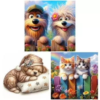 5D DIY Полный Круглый Дрель Алмазная Картина Собака Кошка Набор Домашний Декор Искусство Ремесло NH4394