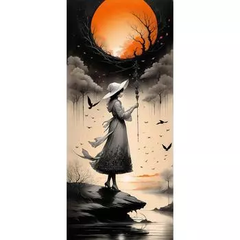 5D DIY Полный Круглый Дрель Алмазная Картина Девочка Набор Домашний Декор Искусство Ремесло 40x90см Q