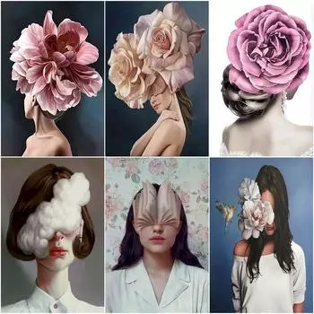 5D DIY Полный круглый дрель Алмазная вышивка Портрет Ремесло Алмазная картина Цветок Алмазная мозаика Девушка Handmad Full Round 20x30CM