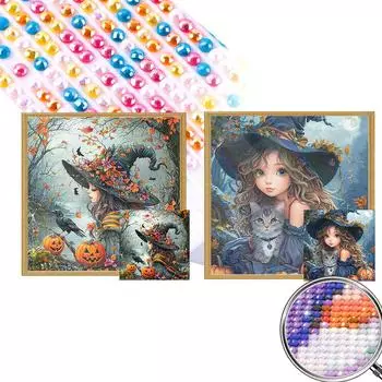5D DIY Полный Круглый Дрель Частичный AB Алмазная Картина Осенняя Ведьма Набор Искусство 45x45см ZQS4384