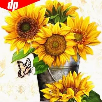 5D DIY Полный круглый Подсолнух Алмазная картина Вышивка Продажа Алмазная мозаика Изображение 30x30