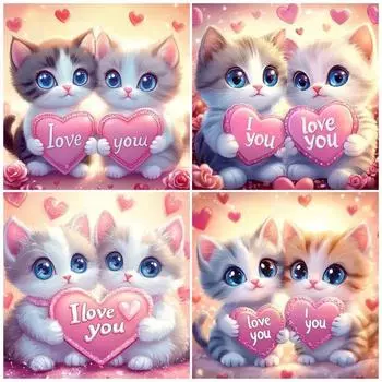 5d DIY Полный квадрат/круглый алмаз Картина Животное Кошка Стразы Картинки Любовь Полный комплект Искусство Подарки Украшения Дома Full Round 20x20CM