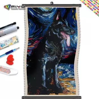 5D DIY Рамка Алмазная картина Абстрактная черная собака Полный дрель Круглая вышивка Мозаика с животными Рукоделие Декор детской комнаты