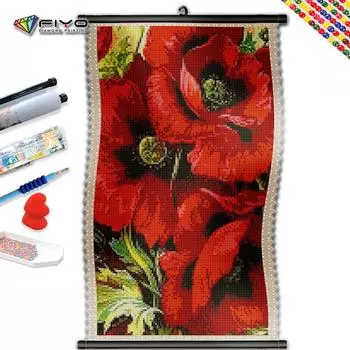 5D DIY Рамка Алмазная картина Большой красный цветок Полный квадратный круглый вышивка Мозаика Изображение Стразы Украшение дома