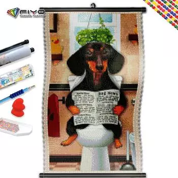 5D DIY Рамка Алмазная картина Черная собака Полная квадратная круглая вышивка Набор мозаики для ванной комнаты Подарок ручной работы Украшение дома