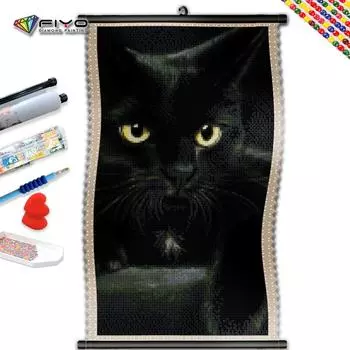 5D DIY Рамка Алмазная картина Черный кот Полный квадратный круглый вышивка Животное Мозаика Творческое хобби Домашний декор