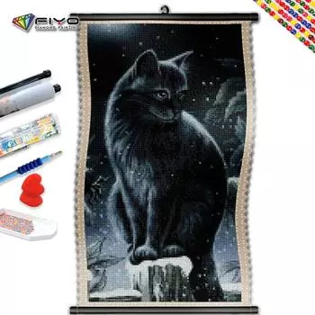 5D DIY Рамка Алмазная картина Черный кот Полный квадратный круглый вышивка Животное Мозаика Творческое хобби Домашний декор