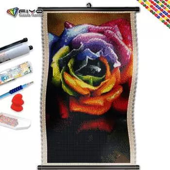5D DIY Рамка Алмазная картина Цветная роза Вышивка Цветок Полная мозаика со стразами Фотографии Креативные хобби Домашний декор