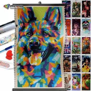 5D DIY Рамка Алмазная картина Цветная собака Алмазная мозаика Мультфильм Портрет Животное Вышивка Стразы Творческий домашний декор