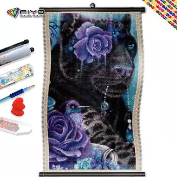 5D DIY Рамка Алмазная картина Фиолетовая Роза Пантера Вышивка крестиком Животное Полная квадратная круглая мозаика Ручная работа Подарок Домашний декор