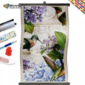 5D DIY Рамка Алмазная картина Фиолетовый цветок Птица Мозаика Алмазная вышивка Мультфильм Текст Животное Горный хрусталь Домашний декор