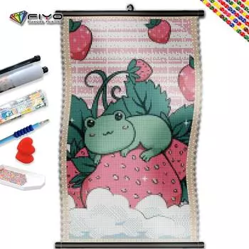 5D DIY Рамка Алмазная картина Клубничная лягушка Полная дрель Квадратная вышивка Милое животное Мозаика Дом Подарок ручной работы
