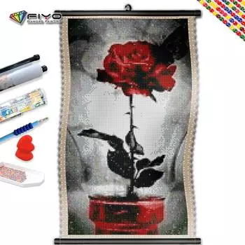 5D DIY Рамка Алмазная картина Красная роза Полный дрель Вышивка Цветочный пейзаж Мозаика Рукоделие Украшение дома