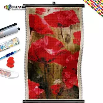 5D DIY Рамка Алмазная картина Красный цветок Мозаика Пейзаж Вышивка крестиком Наборы для вышивки ручной работы Подарок Настенный декор