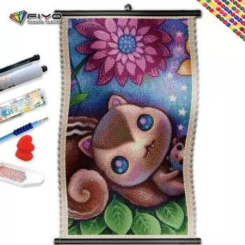 5D DIY Рамка Алмазная картина Милая белка Цветочная мозаика Мультфильм Полная квадратная вышивка Животное ручной работы Подарок Наклейки на стену