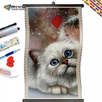 5D DIY Рамка Алмазная картина Милый белый кот Полный квадратный круглый вышивка животных Мозаика Рукоделие Украшение дома