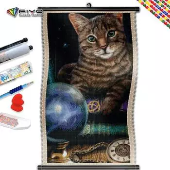5D DIY Рамка Алмазная картина Милый кот Вышивка Олень Полный круглый мозаичный образ животного Стразы Настенный декор