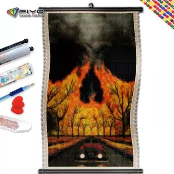 5D DIY Рамка Алмазная картина Огненный череп Алмазная вышивка Мультфильм Портрет Мозаика Горный хрусталь Украшение дома
