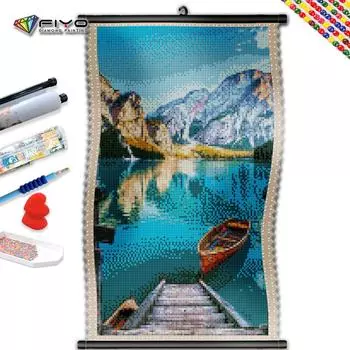 5D DIY Рамка Алмазная картина Пейзаж Вышивка Горная мозаика Озеро Живопись Искусство Стежка Крест Домашний декор Full Round 20x40CM