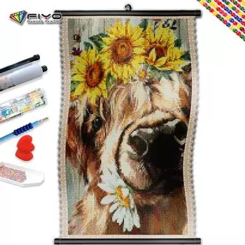 5D DIY Рамка Алмазная картина Подсолнух Крупный рогатый скот Вышивка Пейзаж Мозаика Горный рисунок Стразы Домашний Декор Подарок