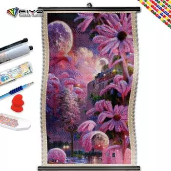 5D DIY Рамка Алмазная картина Розовый Цветочный мир Мозаика Пейзаж Вышивка Полный комплект Креативные хобби Настенный декор