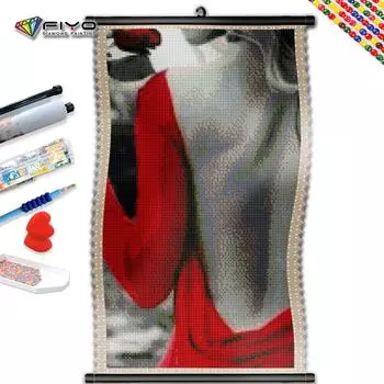 5D DIY Рамка Алмазная картина Сексуальная женщина Вышивка Красная роза Полный квадратный мозаичный цветок Картина из горного хрусталя Домашний декор Full Round 20x40CM