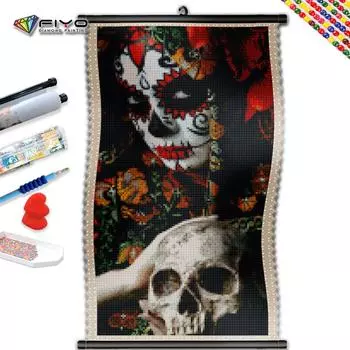 5D DIY Рамка Алмазная картина Скелет Женская вышивка Полный комплект Мозаика Мультфильм Портрет Изображение Стразы Домашний декор