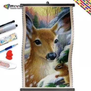 5D DIY Рамка Алмазная картина Снежный Лось Полный круглый дрель Вышивка Животное Мозаика Картина Стразы Настенный декор