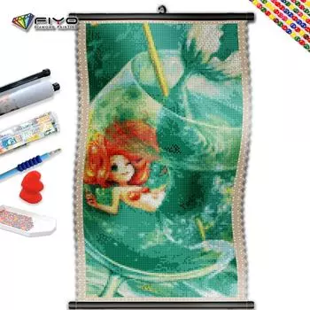5D DIY Рамка Алмазная картина Стекло Русалка Мультфильм Портрет Вышивка Полный комплект Изображение Стразы Изделия ручной работы Настенный декор