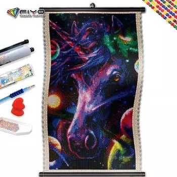 5D DIY Рамка Алмазная картина Темный Единорог Полный квадратный круглый вышивка Звездное небо Мозаичный набор Изделия ручной работы Настенный декор