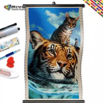 5D DIY Рамка Алмазная картина Тигр Кот Полный квадратный круглый дрель Вышивка Животное Мозаика Картина из горного хрусталя Домашний декор
