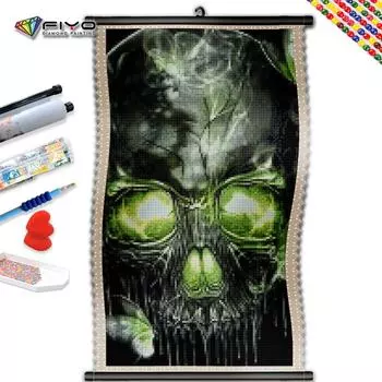 5D DIY Рамка Алмазная картина Зеленый череп Вышивка крестиком Мозаика Пейзаж Ремесленный Декор для дома