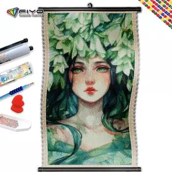 5D DIY Рамка Алмазная картина Зеленый лист Девушка Мозаика Вышивка Мультфильм Портрет Картина Стразы Настенный декор Искусство