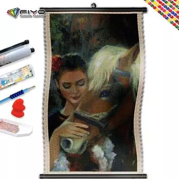 5D DIY Рамка Алмазная картина Женщина и коричневая лошадь Вышивка животных Фотографии из стразов Мозаика Рождественский декор стены