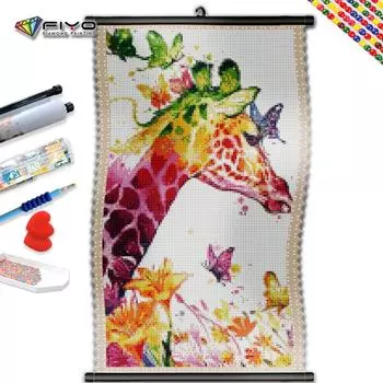 5D DIY Рамка Алмазная картина Жираф Полный квадратный круглый Новое поступление Животное Вышивка Роза Мозаика Часы Домашний декор