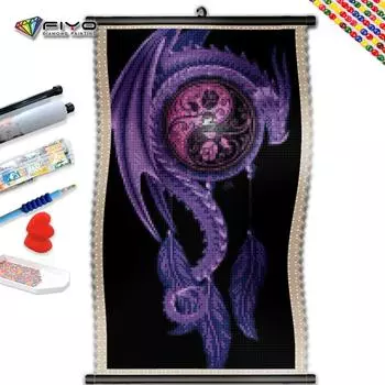 5D DIY Рамка Алмазная картина Животное Полная дрель Квадратная круглая мозаика Дракон Вышивка Полный комплект Украшение дома