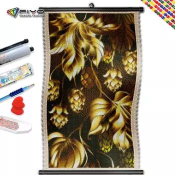 5D DIY Рамка Алмазная картина Золотые листья Полный квадратный вышивка Пейзаж Мозаика Творческий хобби Настенный декор