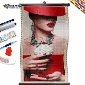5D DIY Рамка Алмазная Мозаика Красная Юбка Леди Полный Квадратный Круглый Картина Портрет Вышивка Полный Комплект Настенный Декор