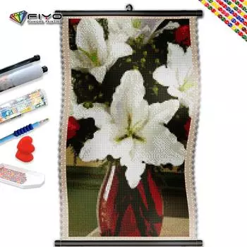 5D DIY Рамка Алмазная мозаика Портретная живопись Белый цветок Наборы для вышивки крестиком Изображение Стразы Домашний декор